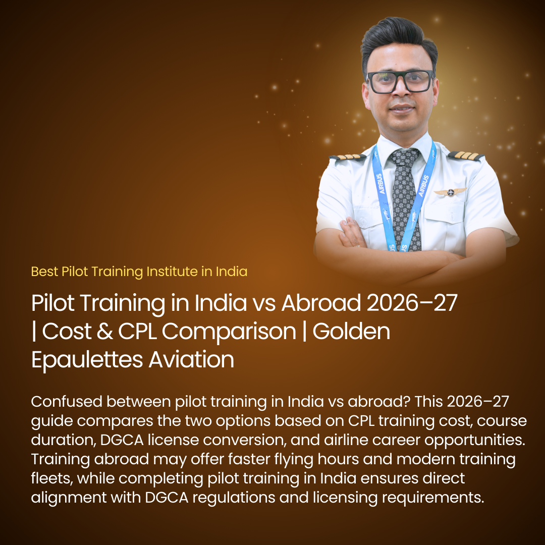 PiloPilot Training in India vs Abroad 2026–27 | Cost & CPL Comparison | Golden Epaulettes Aviationt Training in India vs Abroad: Cost, Duration & Career Prospects